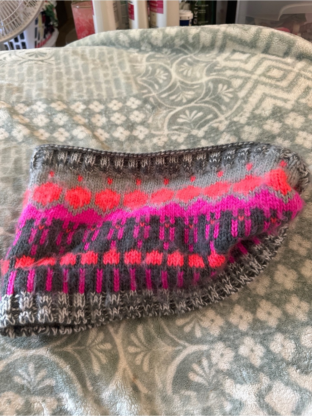 Gray Multicolor Fair Isle Knit Women's Cowl Scarf- Unbranded